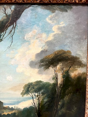 Huile sur toile éScène pastorale dans un paysage " XX siècle