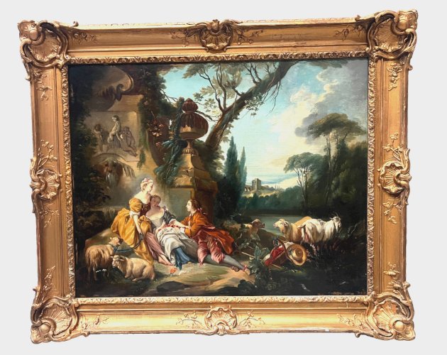 Huile sur toile éScène pastorale dans un paysage " XX siècle