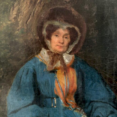 Huile sur toile femme à l'ombrelle dans un sous-bois XIXe A5622