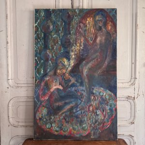 Huile sur toile femme au violon par Véronique Maude Fini A5753