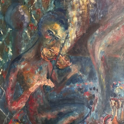 Huile sur toile femme au violon par Véronique Maude Fini A5753