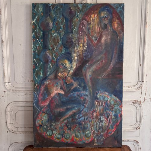 Huile sur toile femme au violon par Véronique Maude Fini A5753