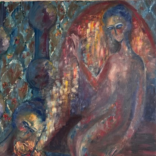 Huile sur toile femme au violon par Véronique Maude Fini A5753