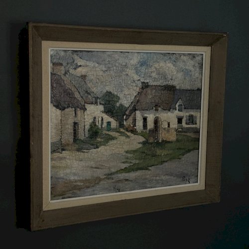 Huile sur toile fermettes bretonnes Boulay par Pasquier début XXe A5538