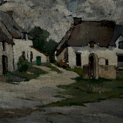 Huile sur toile fermettes bretonnes Boulay par Pasquier début XXe A5538