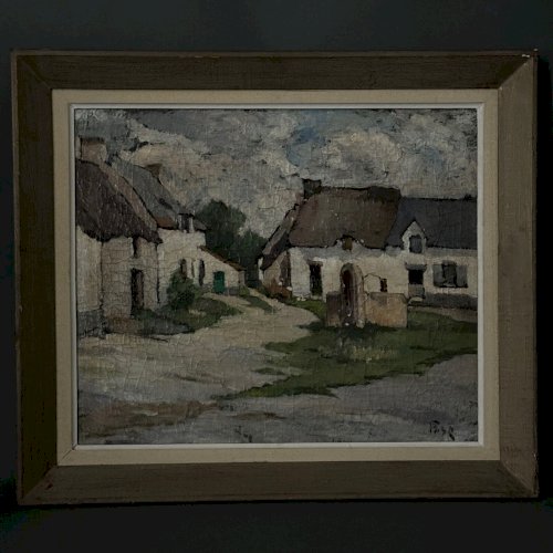 Huile sur toile fermettes bretonnes Boulay par Pasquier début XXe A5538