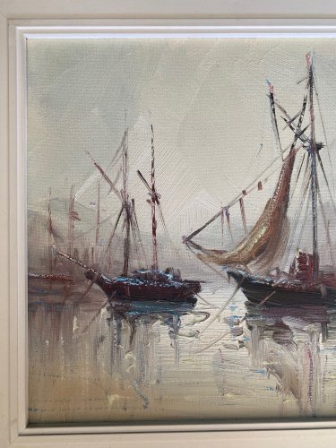 Huile sur toile, marine, Bretagne, tableau signé Segrelles, plage, mer.