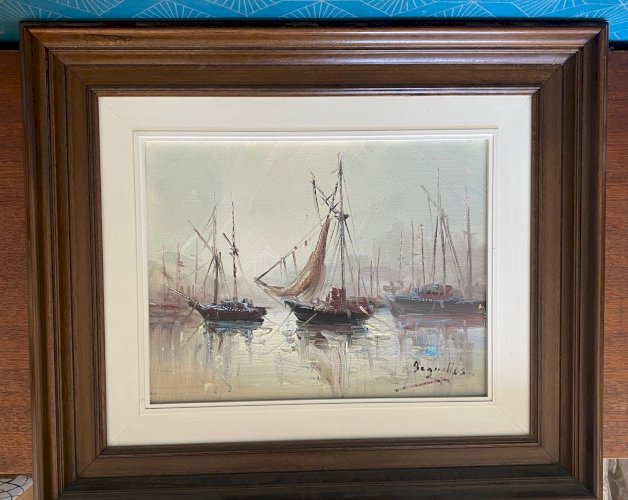Huile sur toile, marine, Bretagne, tableau signé Segrelles, plage, mer.
