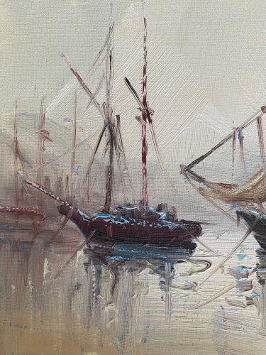 Huile sur toile, marine, Bretagne, tableau signé Segrelles, plage, mer.