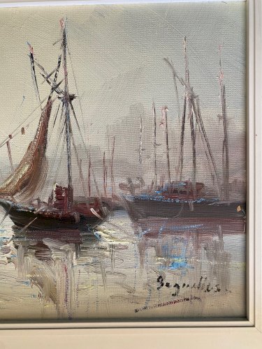 Huile sur toile, marine, Bretagne, tableau signé Segrelles, plage, mer.