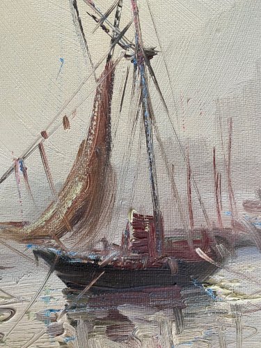 Huile sur toile, marine, Bretagne, tableau signé Segrelles, plage, mer.