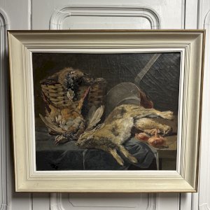 Huile sur toile nature morte au gibier par Georges Levreau fin XIXe L9601
