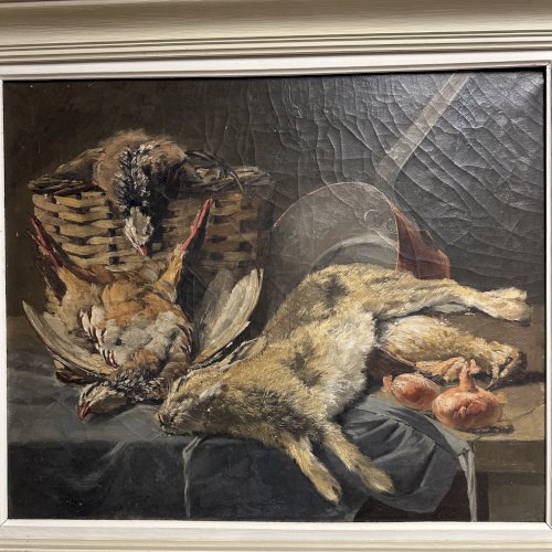 Huile sur toile nature morte au gibier par Georges Levreau fin XIXe L9601