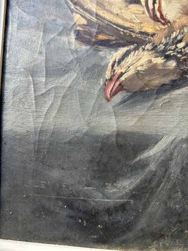 Huile sur toile nature morte au gibier par Georges Levreau fin XIXe L9601