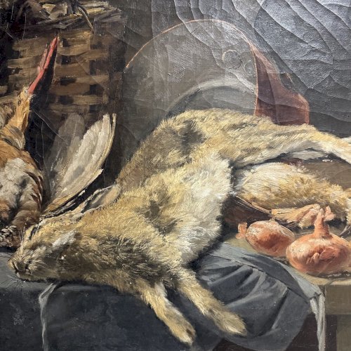 Huile sur toile nature morte au gibier par Georges Levreau fin XIXe L9601