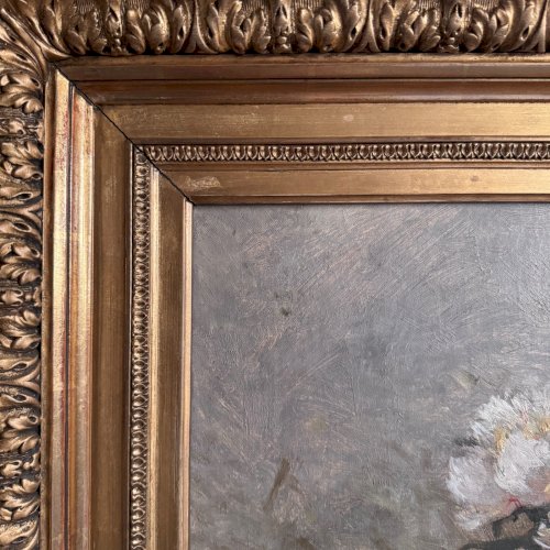 Huile sur toile nature morte aux fleurs par Eugène Parisy XIXe A5755