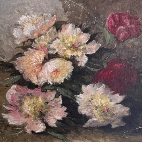 Huile sur toile nature morte aux fleurs par Eugène Parisy XIXe A5755