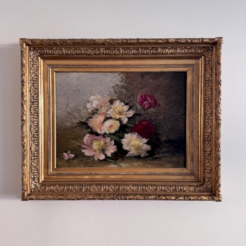 Huile sur toile nature morte aux fleurs par Eugène Parisy XIXe A5755