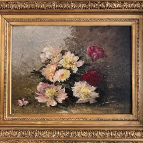 Huile sur toile nature morte aux fleurs par Eugène Parisy XIXe A5755