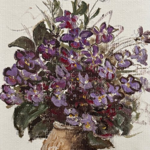 Huile sur toile nature morte aux fleurs par M. Brochard XXe A5857