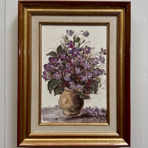 Huile sur toile nature morte aux fleurs par M. Brochard XXe A5857