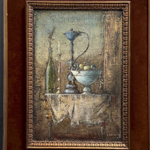Huile sur toile nature morte aux fruits XXe par Cambicq A5855