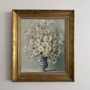 Huile sur toile nature morte aux marguerites par Elisabeth Rouvière XXe A5883