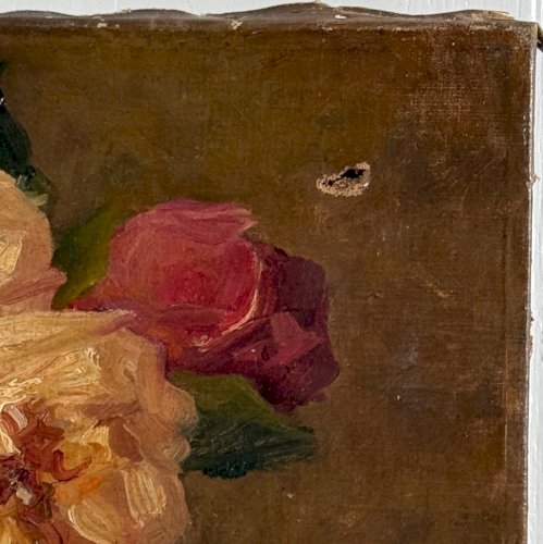 Huile sur toile nature morte aux roses fin XIXe A5862