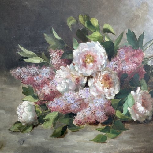 Huile sur toile nature morte aux roses par Victor Tripon 1892 L9605