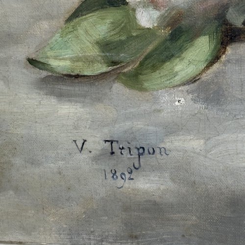 Huile sur toile nature morte aux roses par Victor Tripon 1892 L9605