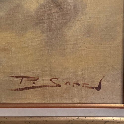 Huile sur toile nature morte aux tournesols par P.  Sorrol XXe A5754