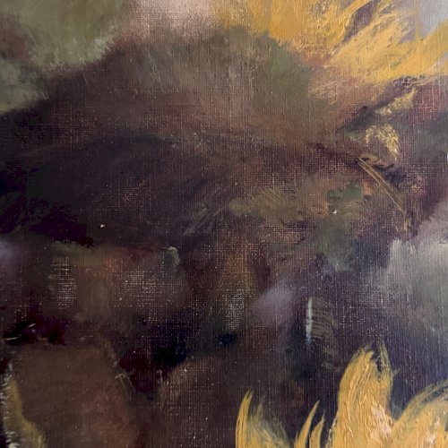 Huile sur toile nature morte aux tournesols par P.  Sorrol XXe A5754