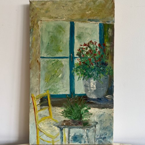 Huile sur toile nature morte bouquet de fleurs par Serge Doceul 1986 A5838