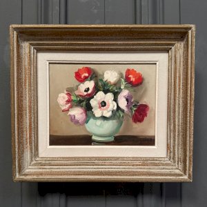 Huile sur toile nature morte bouquet de fleurs XXe L9032
