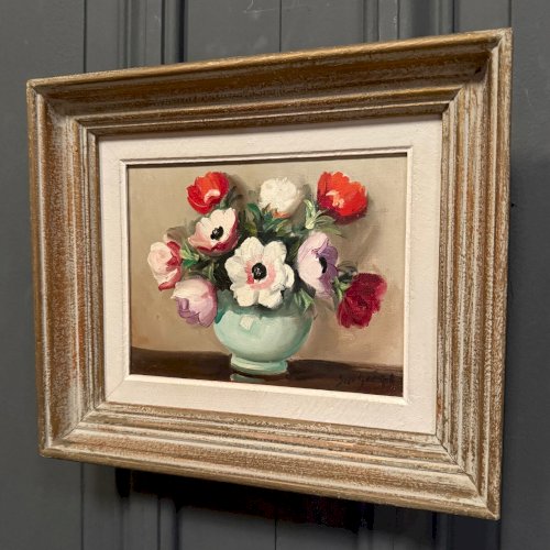 Huile sur toile nature morte bouquet de fleurs XXe L9032