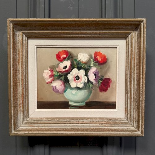 Huile sur toile nature morte bouquet de fleurs XXe L9032