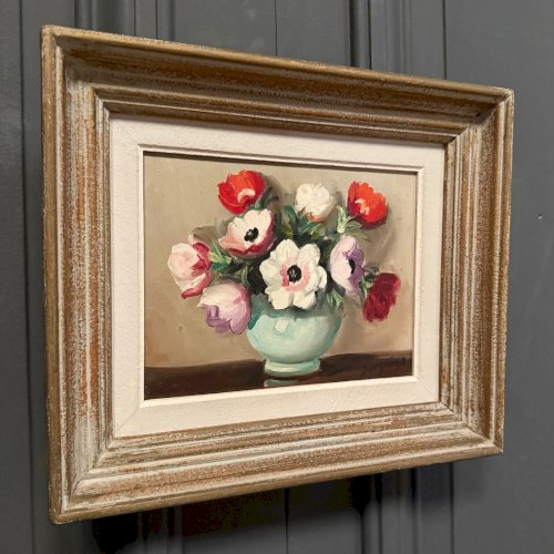 Huile sur toile nature morte bouquet de fleurs XXe L9032