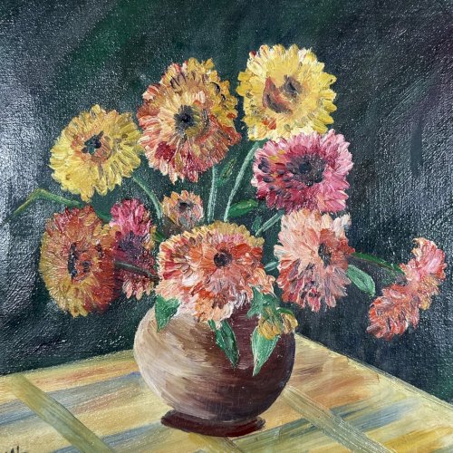Huile sur toile nature morte bouquet de fleurs XXe par L. Dupal L9600