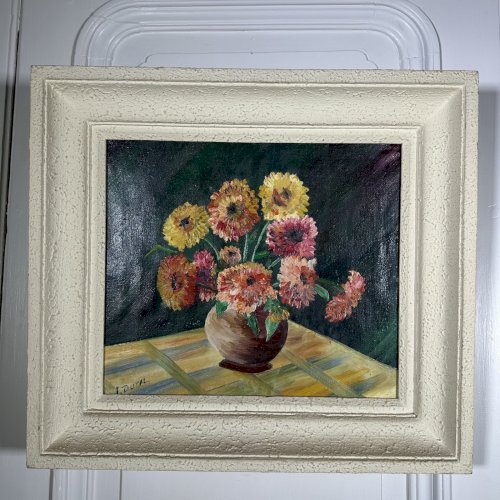 Huile sur toile nature morte bouquet de fleurs XXe par L. Dupal L9600