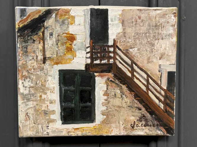 Huile sur toile par Claude Claveau Le Chalet des Chasseurs 1995 L9209
