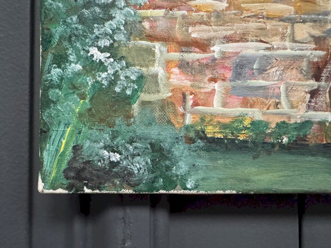 Huile sur toile par Claude Claveau mur à la porte rouge XXe L9207