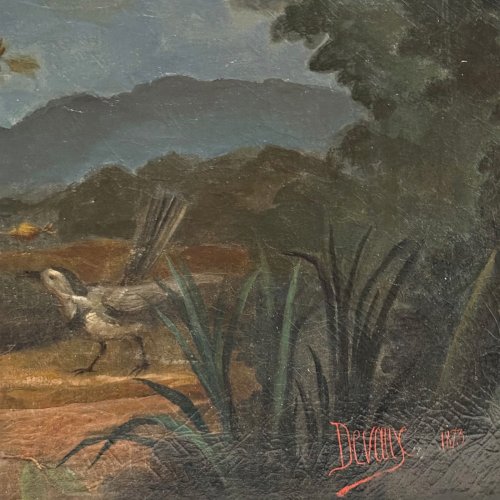 Huile sur toile par Devaux nature morte au lièvre et aux fleurs 1873 L9225