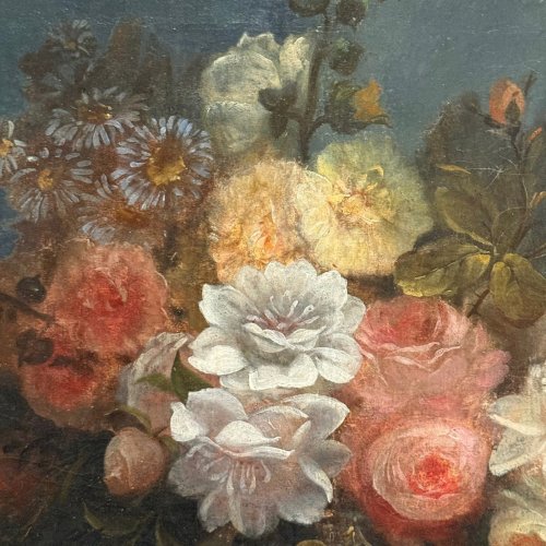 Huile sur toile par Devaux nature morte au lièvre et aux fleurs 1873 L9225