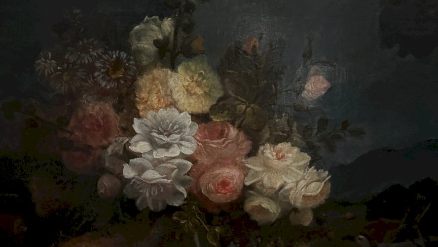 Huile sur toile par Devaux nature morte au lièvre et aux fleurs 1873 L9225