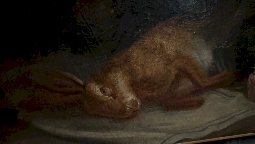 Huile sur toile par Devaux nature morte au lièvre et aux fleurs 1873 L9225