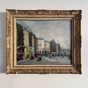 Oil on canvas by Emile Saudemont Parisian boulevard 1947 A5830