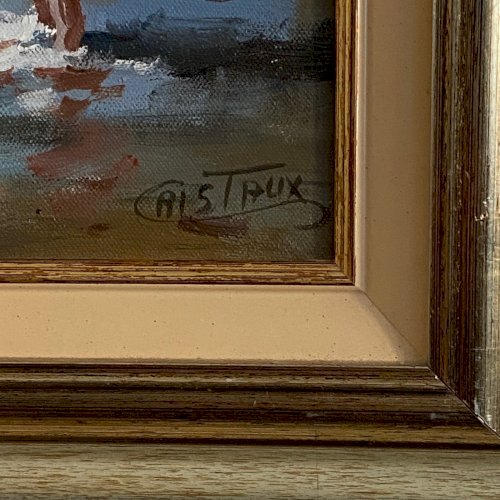 Huile sur toile par Francis Cristaux mère et enfant sur la plage XXe A5872