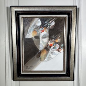 Huile sur toile par François Benett XXe Les Trois Masques L9606