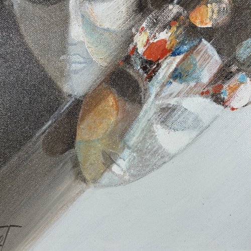 Huile sur toile par François Benett XXe Les Trois Masques L9606