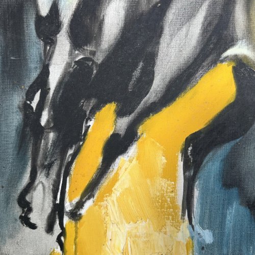 Huile sur toile par Henri Yvergniaux représentant des chevaux 1973 L9602